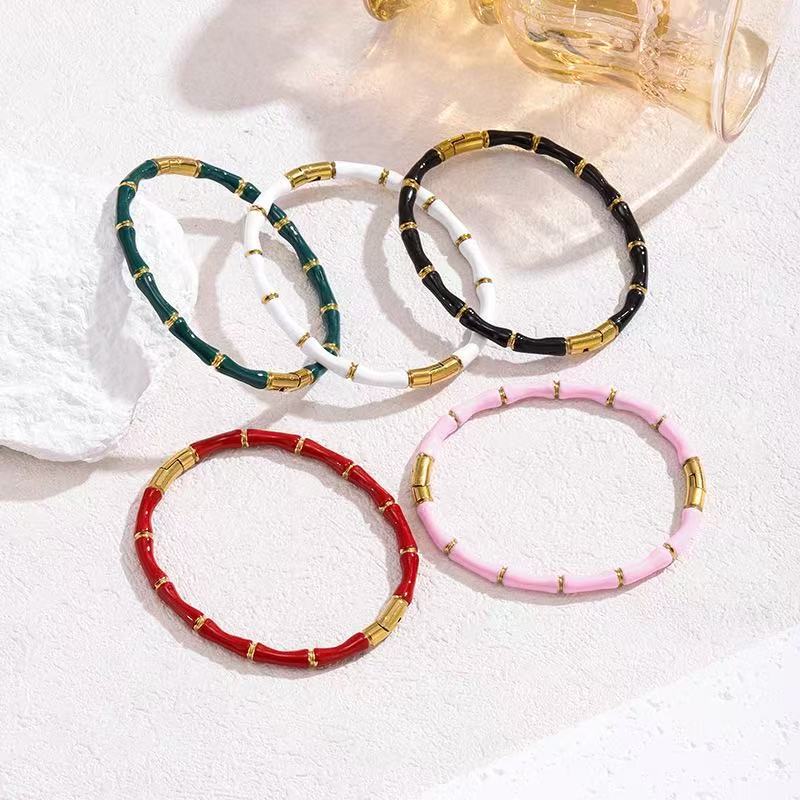 Multi Color Bamboo Style Gold Plated Stainless Steel Bracelet Bulk