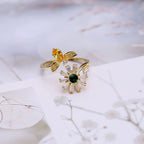 Bulk White Flower Honeybee Gold Plated CZ Copper Adjustable Fancy Ring