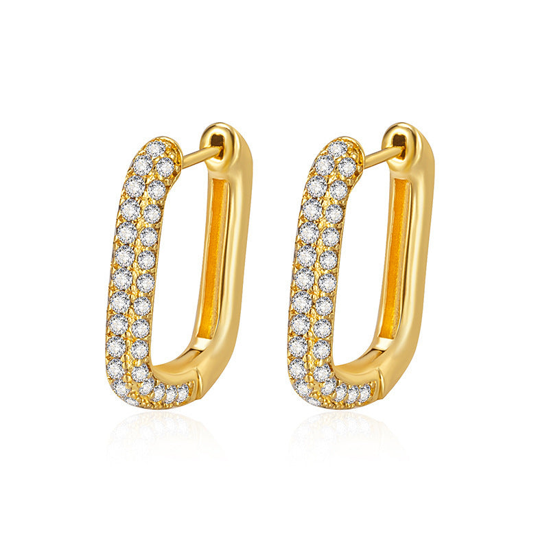 Geometric Double Layer Gold Plated White CZ Copper Hoop Earrings Bulk