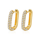 Geometric Double Layer Gold Plated White CZ Copper Hoop Earrings Bulk