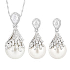 Drop White Silver Pearl Cubic Zirconia Necklace Earring Set Women Bulk