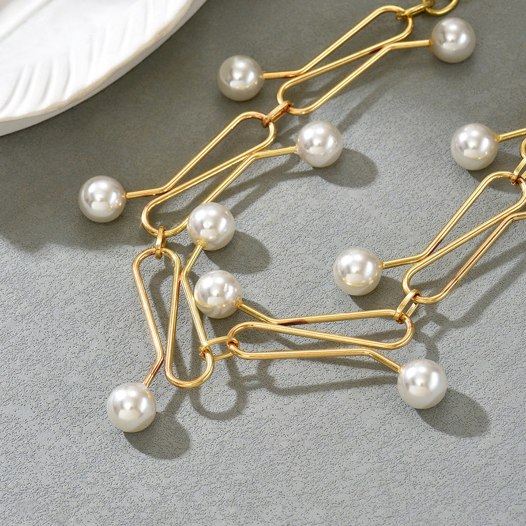 White Links Gold Plated Pearl Necklace For Women Bulk