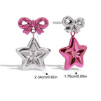 Star Bow Silver Purple Stanless Steel Anti Tarnish Dagler Drop Earring For Women