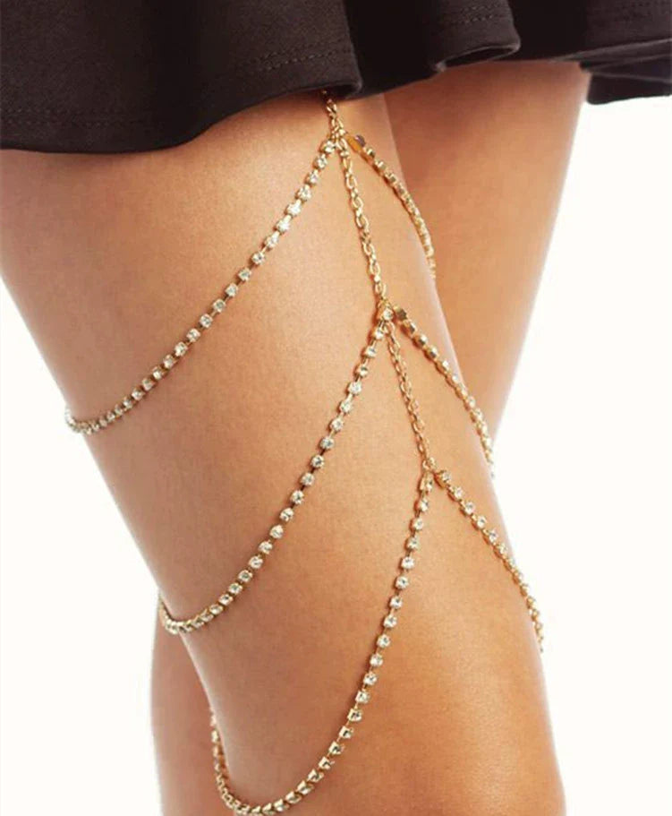 Bulk Layered Gold Plated Rhinestone Alloy Thigh Chain Body For Women