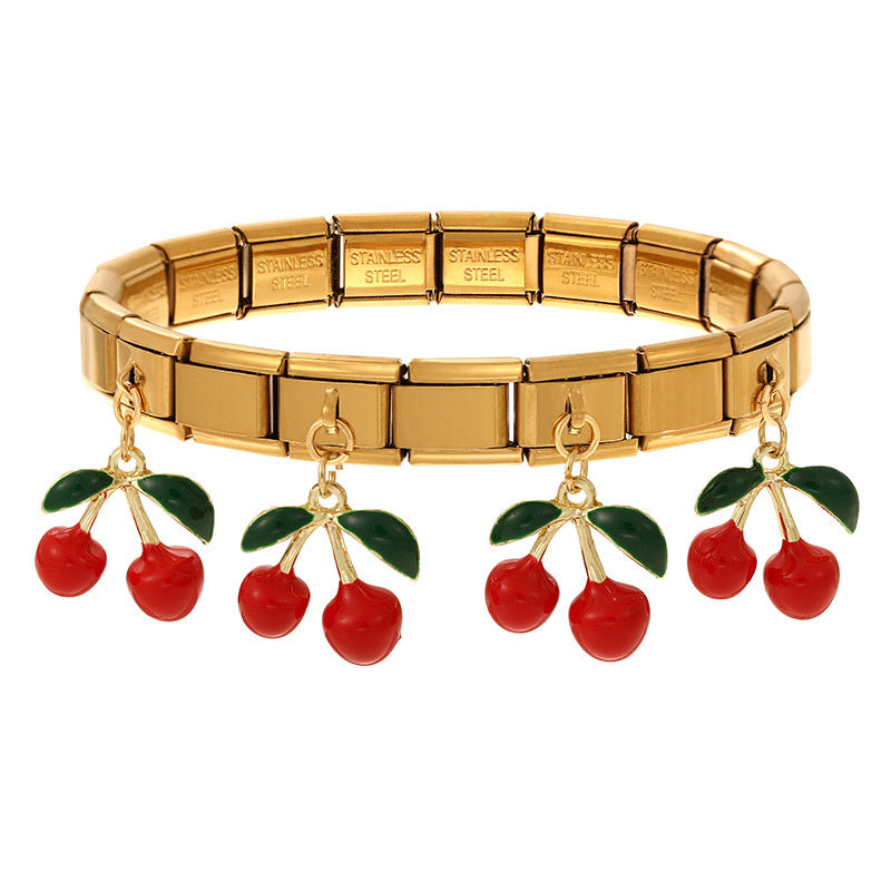 Red Cherry Gold Plated Anti Tarnish Stainless Steel Bracelet Women Bulk