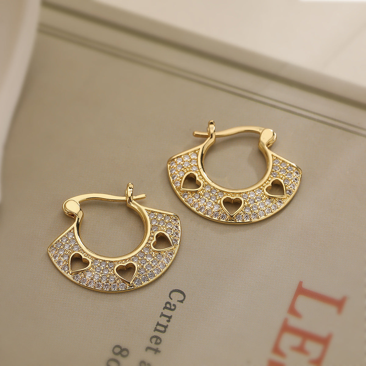 Filigree Heart Cubic Zirconia 18K Gold Anti Tarnish Hoop Earring Bulk Secondary image