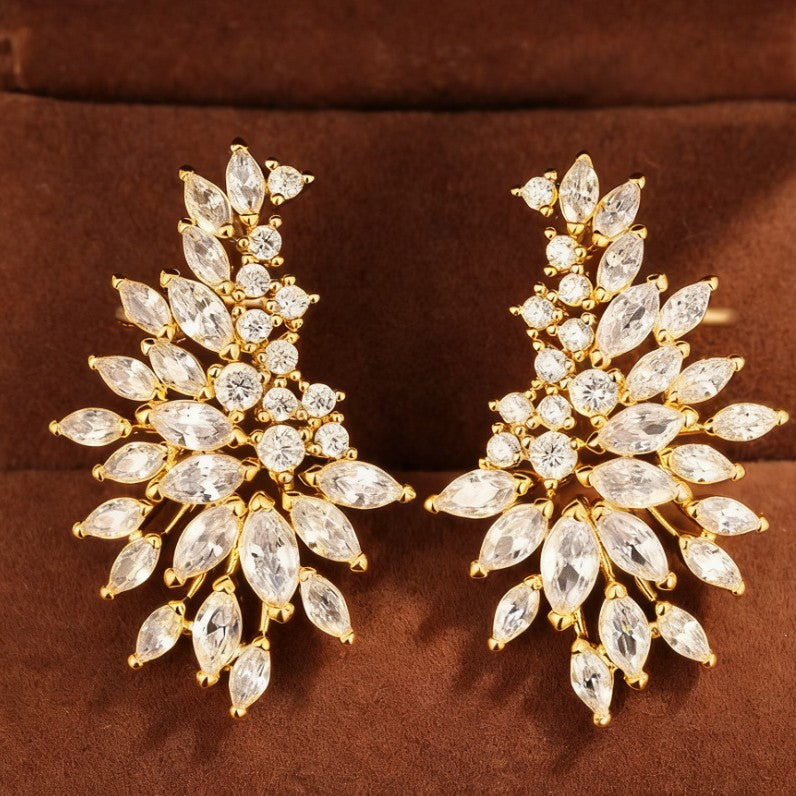 Premium Marquise Cut Leaf Gold Silver CZ Copper Stud Earrings Wholesale