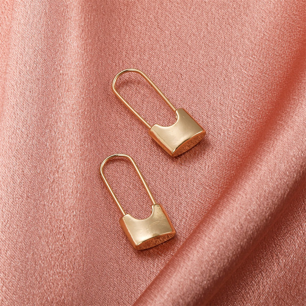 Bulk Modern Lock Shape Gold Silver Plated Plain Alloy Hoop Earrings