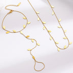 Leaf Charm Hand Chain Ring Gold Stainless Steel Necklace Combo Set Bulk