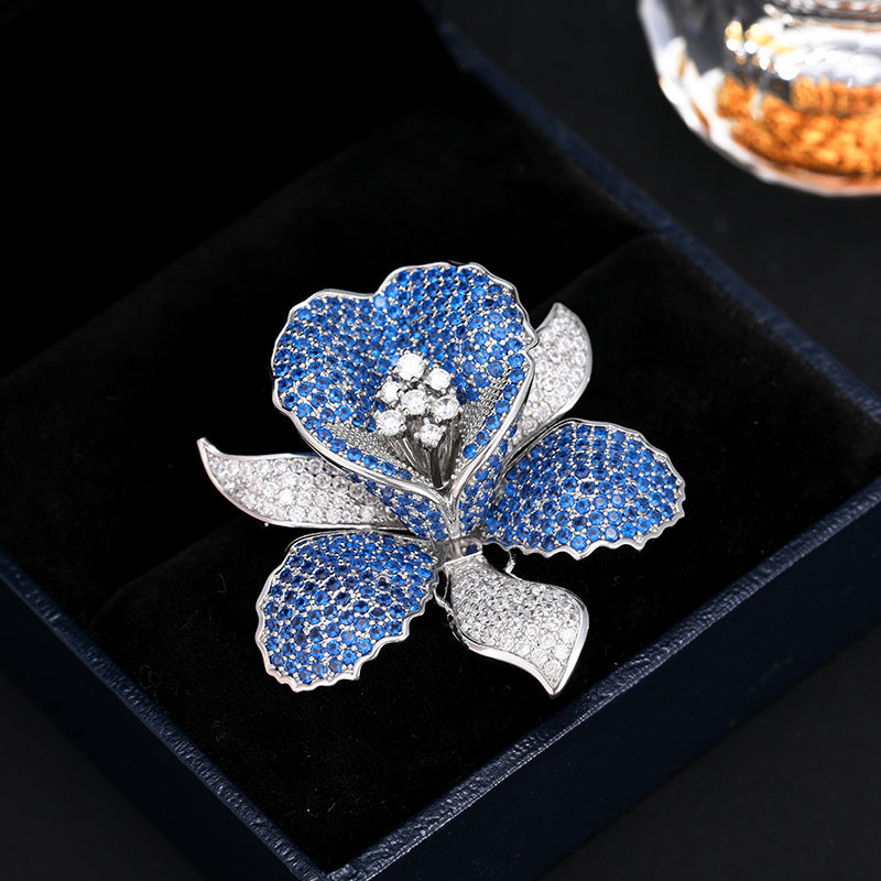 Floral Flower Silver Blue Gold Pink CZ Anti Tarnish Brooch Bulk
