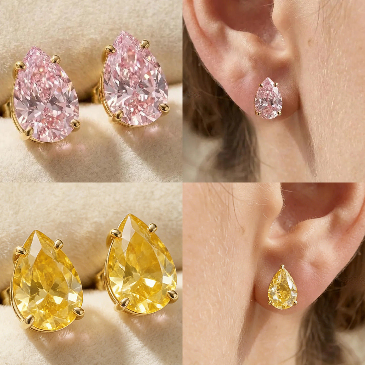 Multi Color Oval Gold Cubic Zirconia Copper Drop Earrings For Women Bulk Main image