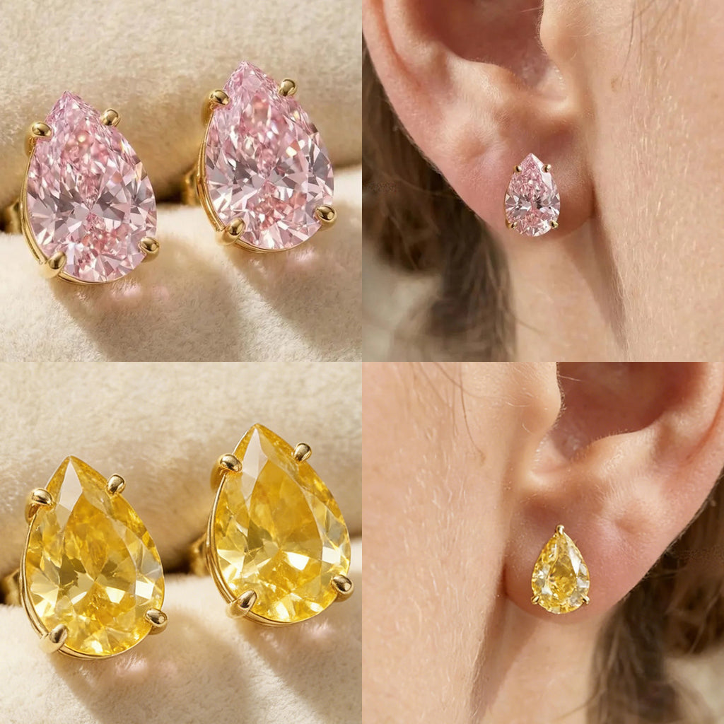 Multi Color Oval Gold Cubic Zirconia Copper Drop Earrings For Women Bulk