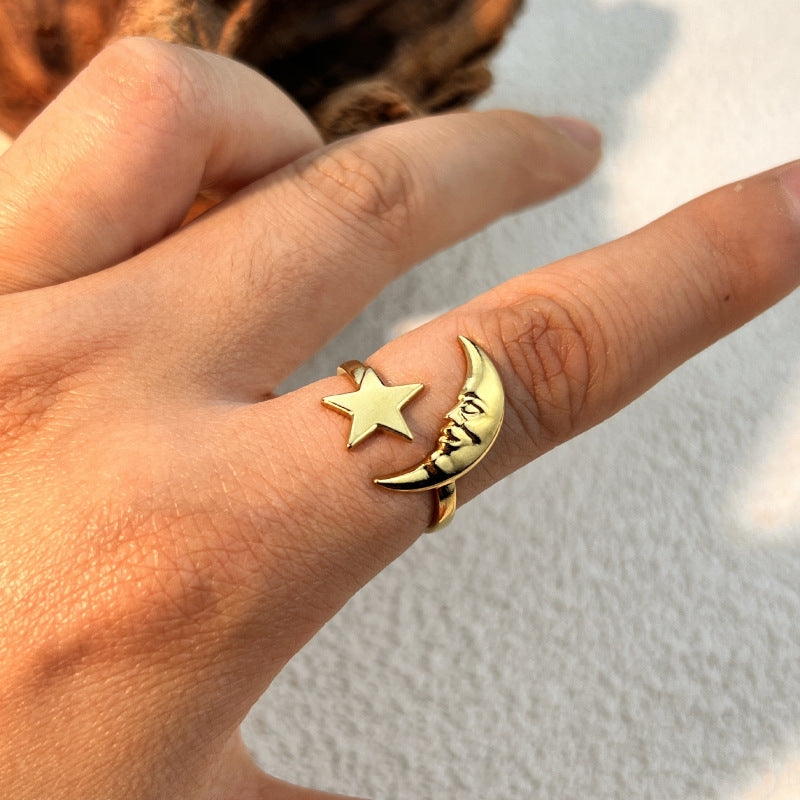 Crescent Moon 18K Gold Plated Silver Anti Tarnish Free Size Ring Bulk