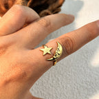 Crescent Moon 18K Gold Plated Silver Anti Tarnish Free Size Ring Bulk