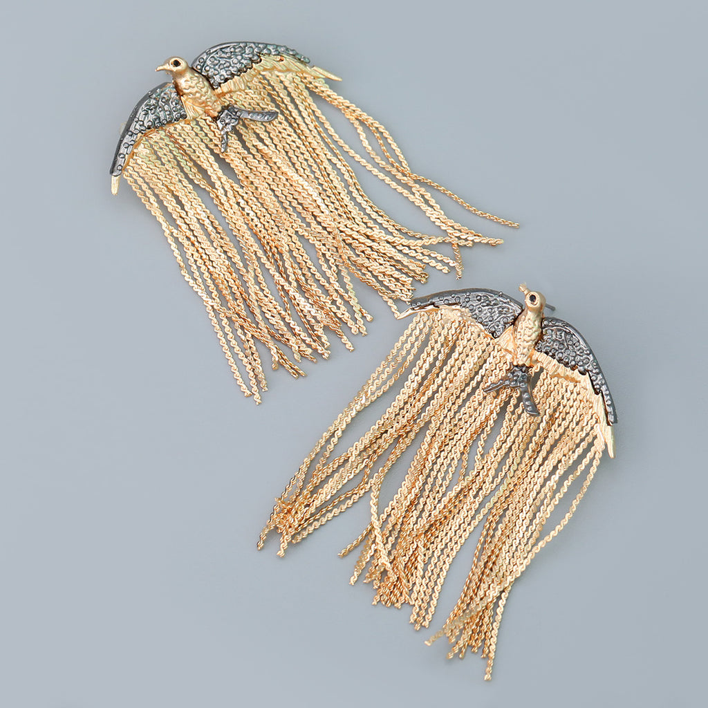 Eagle Bird 18K Gold Silver Cubic Zirconia Dangler Tassel Earring Bulk