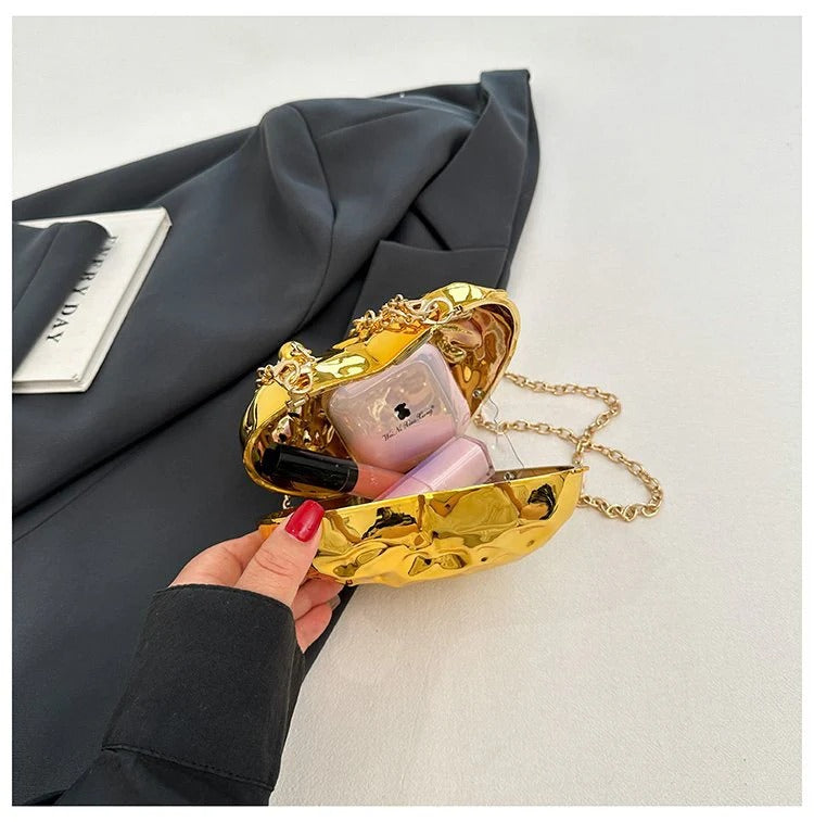 Beaten Finish Acrylic Heart Gold Silver Transparent Mini Bag Hand Bag Solder For Womenbang