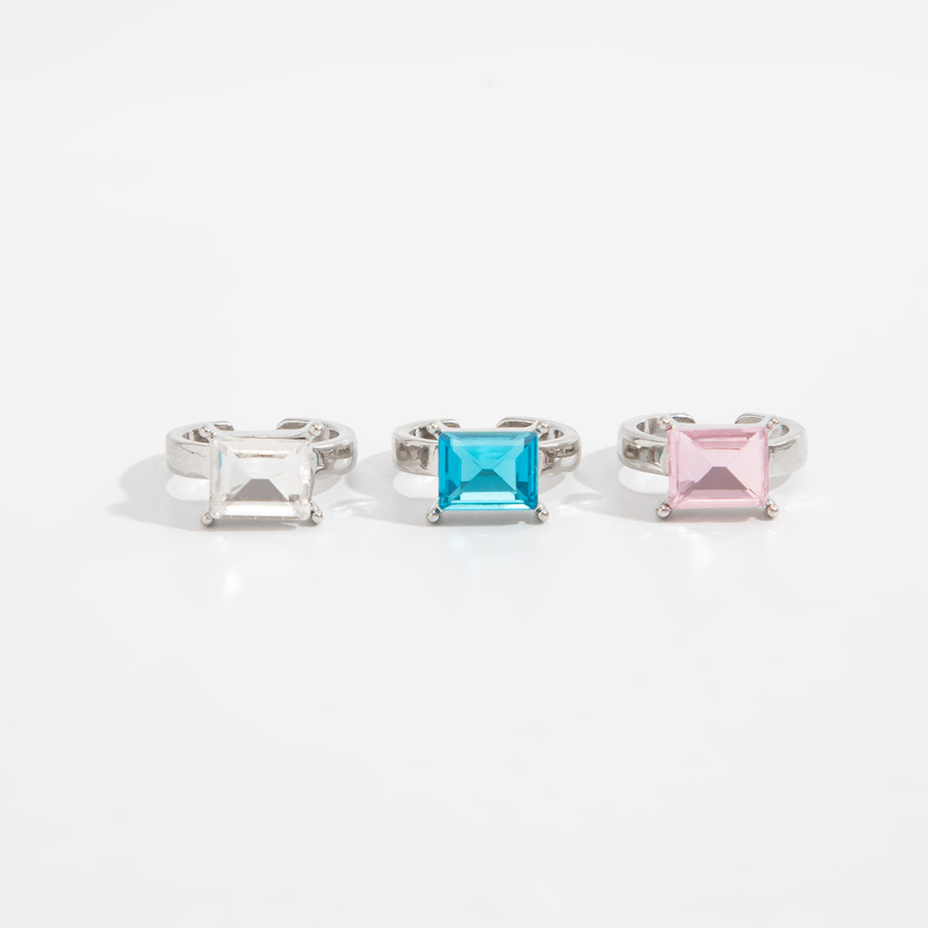 Designer Multi-Color Square Cut Silver Plated Rhinestone Toe Ring Bulk