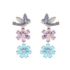 Floral Bird 18K Gold Pink Blue CZ Anti Tarnish Drop Earring Bulk