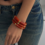 Glossy Acrylic Multi 18K Gold Stainless Steel Anti Tarnish Stackable Elastic Bracelet For Women