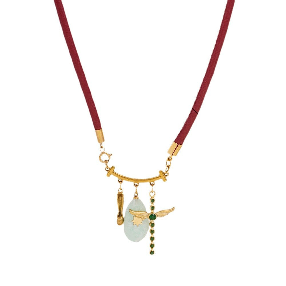 Moon Cherry Heart Seahorse 18K Gold Thread Charm Pendant Chain Necklace For Women
