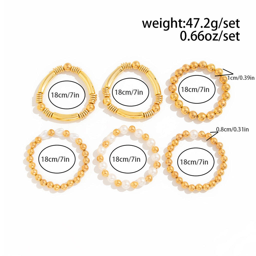 18K Gold Plated Multi-Layer Pearl Beaded Stretchable Bracelet Bulk