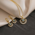 Moon Evil Eye 18K Gold CZ Anti Tarnish Pendant Chain Earring Set Bulk