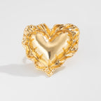 Beaten Finish Heart 18K Gold Plated Free Size Ring For Women Bulk