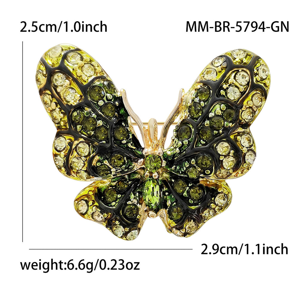 Pink Green Butterfly Gold Rhinestone Brooch For Women Bulk