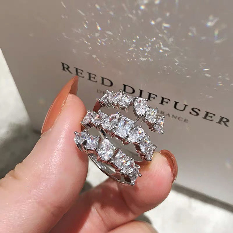 Princess Cut & Pear Shape Silver CZ Copper Adjustable Ring Wholesale