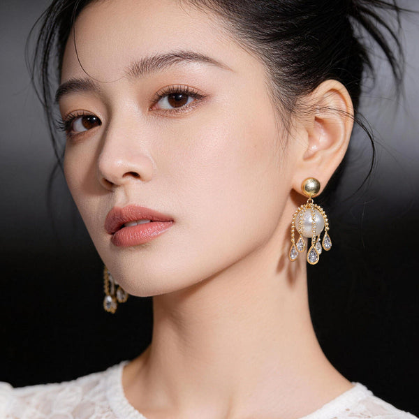 Gold Silver Pearl Cubic Zirconia Copper Drop Earrings For Women Bulk Main image