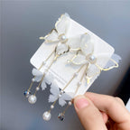 Fairy 18K Gold Long Butterfly White Pearl Anti Tarnish Necklace Earrings Set For Women