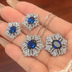 Flower Red Gemstone Silver CZ Necklace Earring Ring Set Bulk