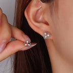 Silver Triangle Floral Cubic Zirconia Copper Stud Earrings For Women Bulk