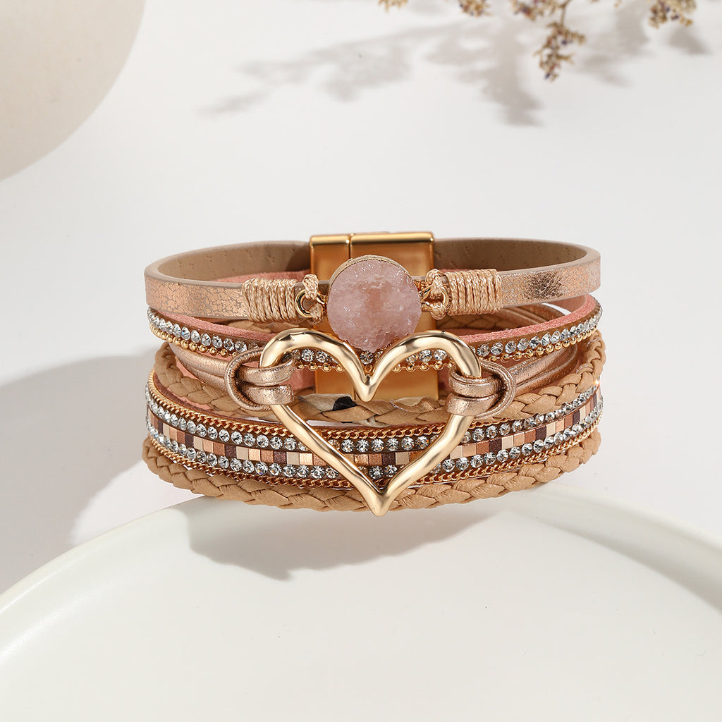 Heart Multi Layered Leather Bracelet Wrist Band For Women Bulk