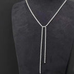 Long Silver Solitaire CZ Anti Tarnish Y Necklace Earring Bulk