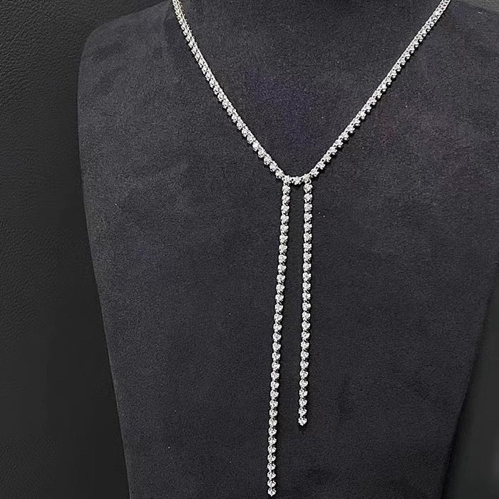 Long Silver Solitaire CZ Anti Tarnish Y Necklace Earring Bulk