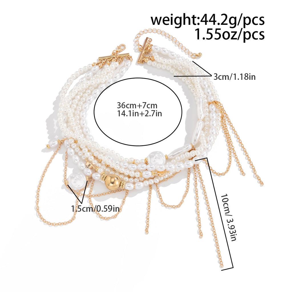 Multi Pearl Layer Link Chain 18K Gold Choker Necklace For Women Bulk