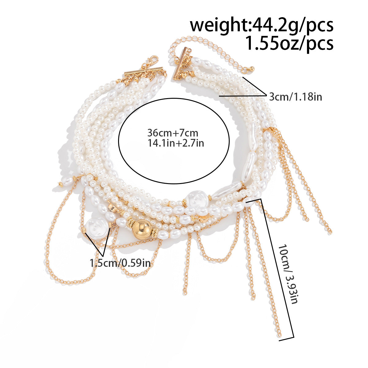 Multi Pearl Layer Link Chain 18K Gold Choker Necklace For Women Bulk