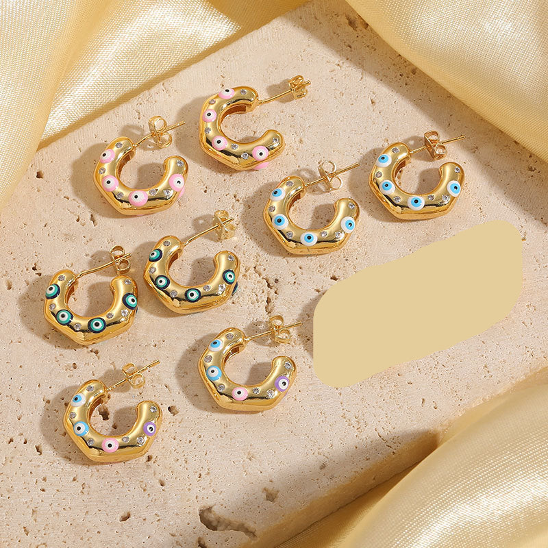 Bulk Evil Eye Gold CZ Anti Tarnish Stainless Steel Hoop Earrings Main image