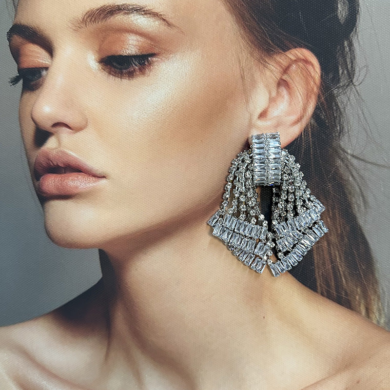 Sparkling Diamond Zircon Baguette Gold CZ Layer Dangler Earring Bulk Secondary image