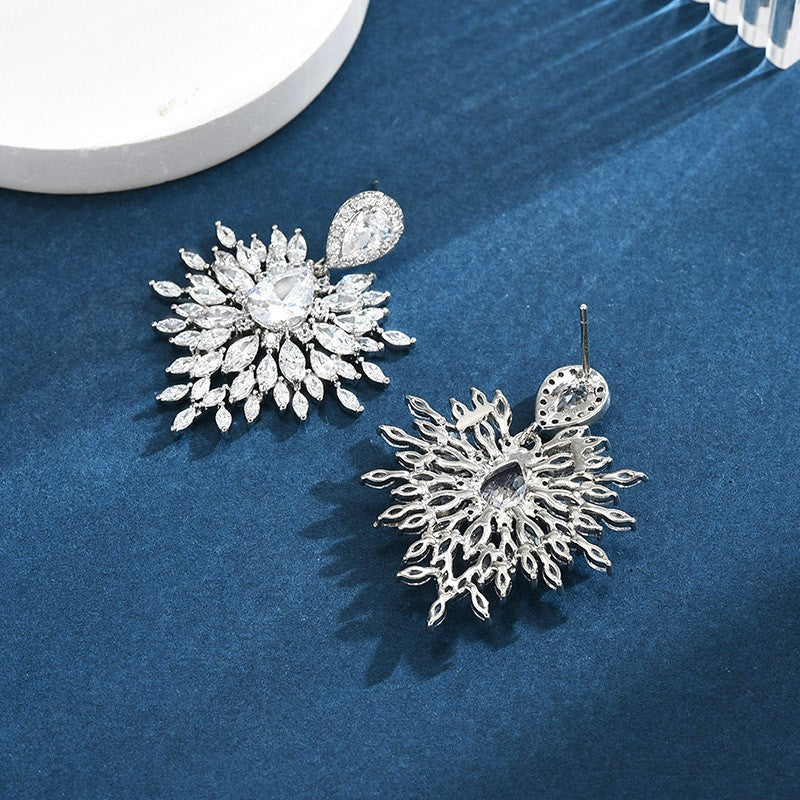 Luxury Floral CZ Silver Plated Copper Chandelier Drop Earrings Bulk