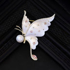 White Black Butterfly Gold CZ Pearl Brass Anti Tarnish Brooch Wholesale