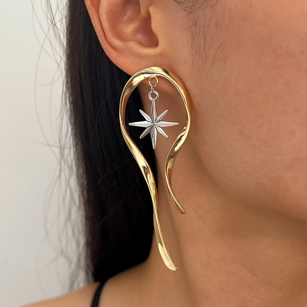 Designer Starburst Long Gold Anti Tarnish Copper Drop Earrings Bulk Secondary image