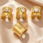 Designer Wide Band Gold CZ Stainless Steel Anti Tarnish Fancy Ring Bulk