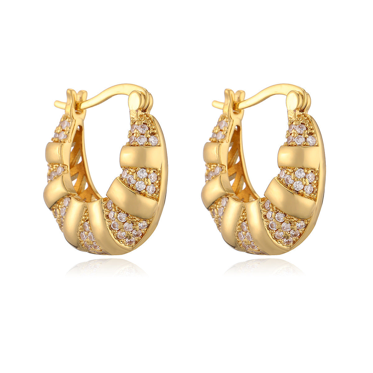 18K Gold Cubic Zirconia Anti Tarnish Hoop Bali Earring For Women Bulk Secondary image