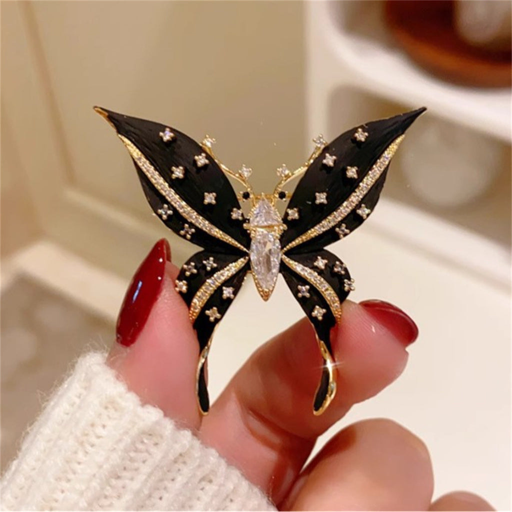 Black Premium Butterfly Gold Plated CZ Copper Anti Tarnish Brooch Bulk