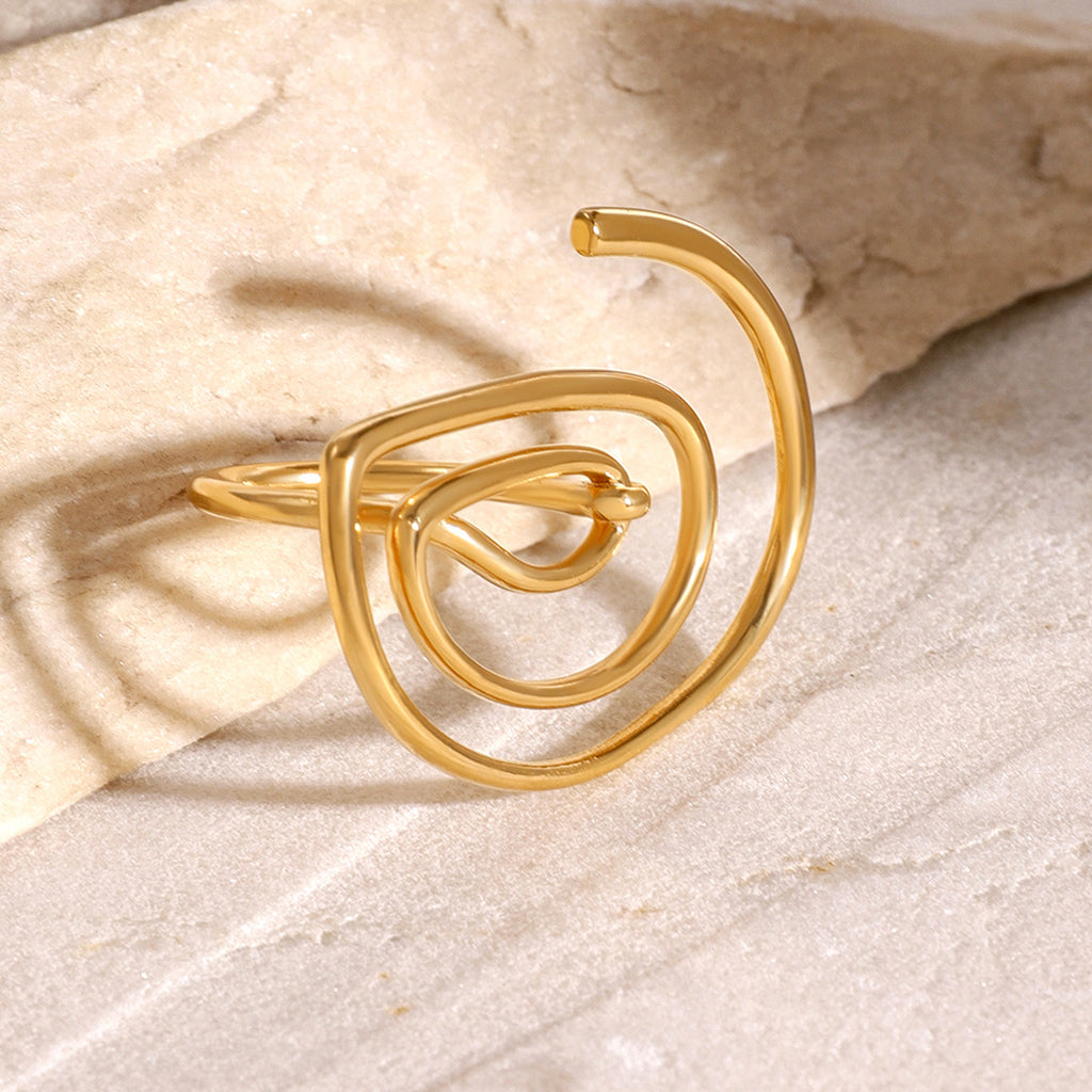 Abstract Spiral Gold Anti Tarnish Stainless Steel Free Size Ring Bulk