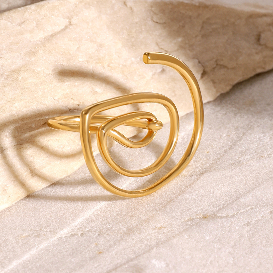 Abstract Spiral Gold Anti Tarnish Stainless Steel Free Size Ring Bulk