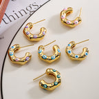 Evil Eye 18K Gold Blue Enamel Anti Tarnish Hoop Earring For Women