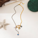 Star Moon Two Tone 18K Gold Silver Black Crystal Charm Stainless Steel Anti Tarnish Necklace Chain For Women